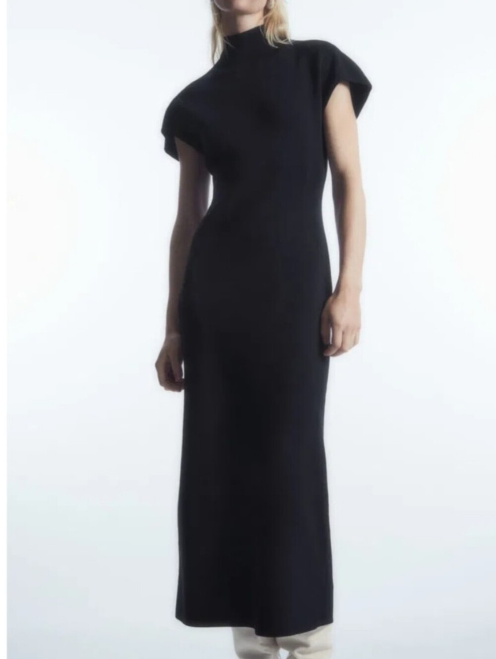 COS High-Neck Knitted Corset Midi Dress In Navy Size Small